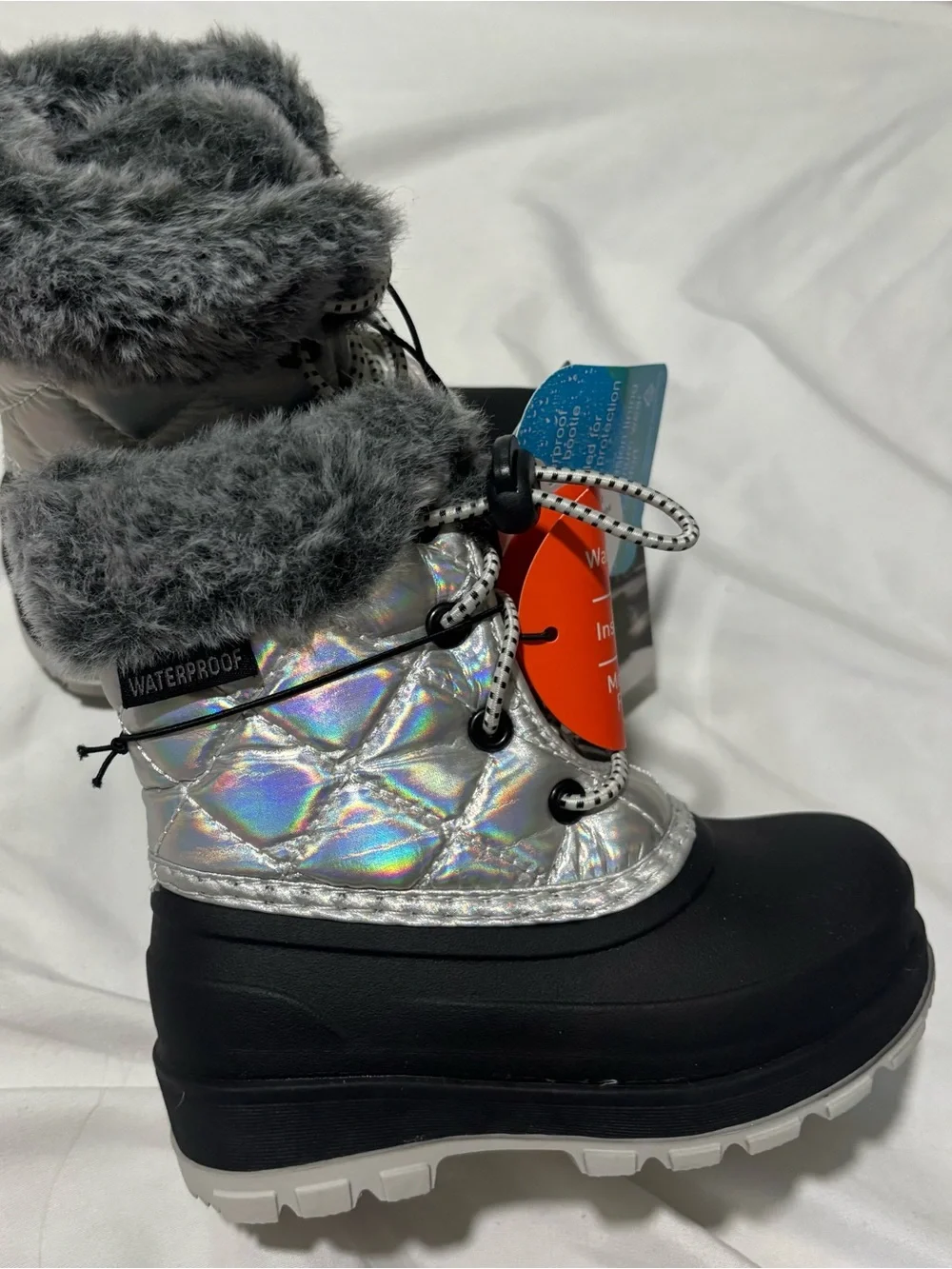 Ozark Trail Silver Holographic Faux-Fur Waterproof Winter Boots